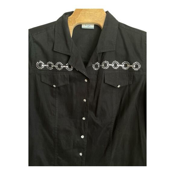 Vintage Club Z Demin Blouse Women's Size 3X Shirt Black 3/4 Sleeve Metal Studs - Picture 1 of 5